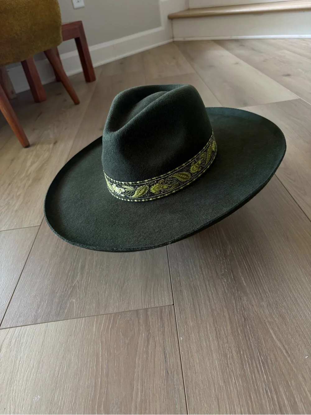 Lack Of Color Olive Green 100% Wool Wide-Brim Western Fedora NWT